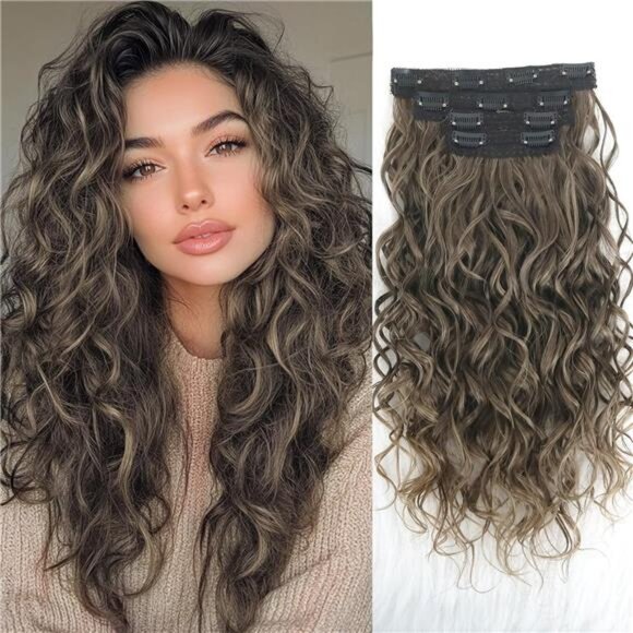 Curly Hair Extensions Chocolate Light Brown - Picture 1 of 7